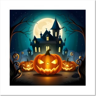 Ghoulish Glow - Pumpkin and Haunted House Halloween Posters and Art